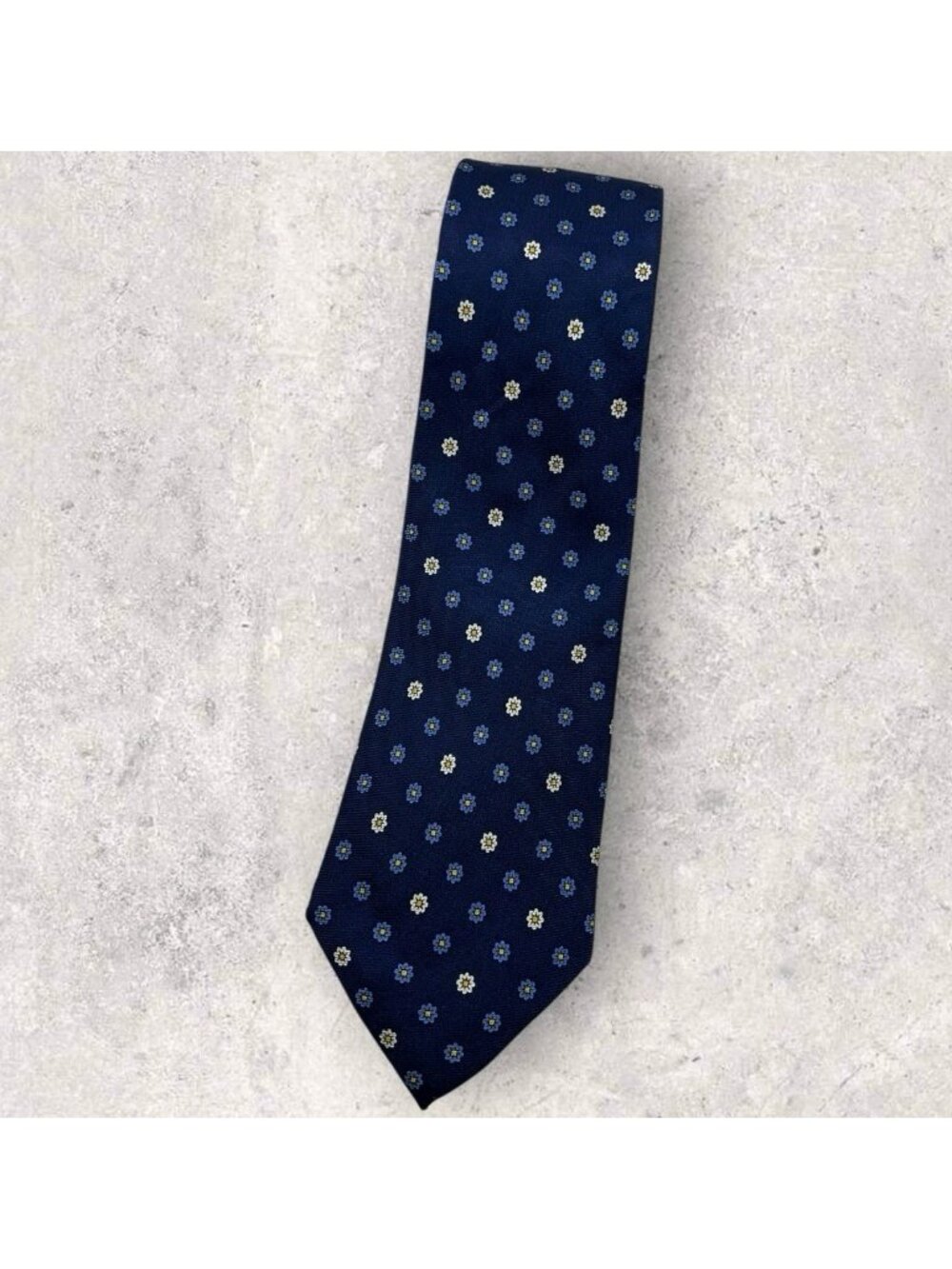 BATTISTONI Silk Tie ITALY XL Blue White Yellow Floral W:3.5" EUC